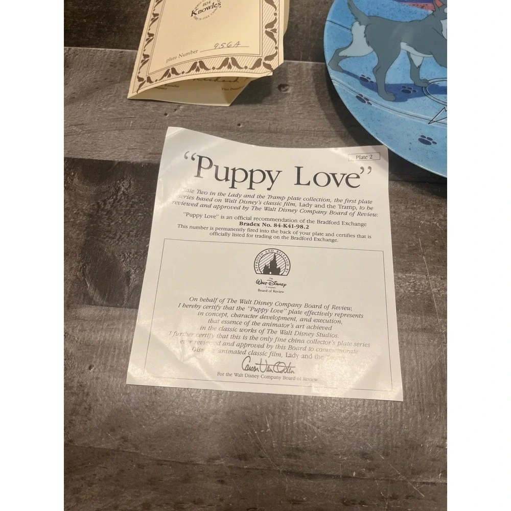 Disney Knowles Lady and the Tramp Puppy Love Collector Plate 956A COA Box